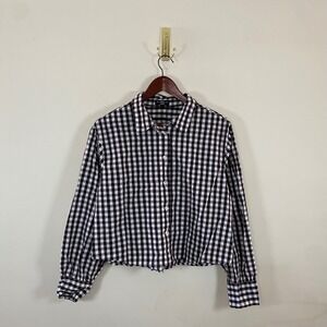 Velvet Heart Chocolate‎ Brown Gingham Cropped Button Up Shirt Cotton Size Large
